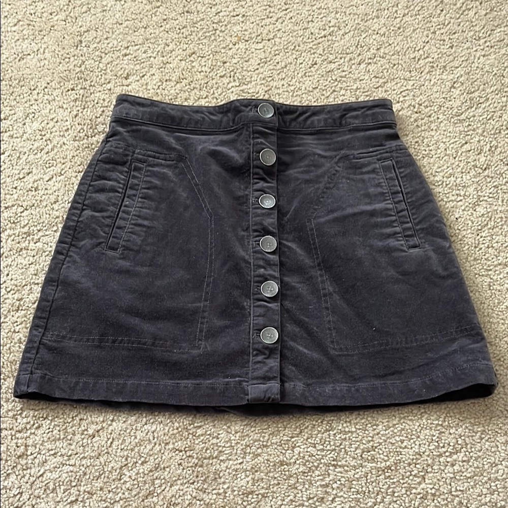 Black Button-Front Corduroy Skirt